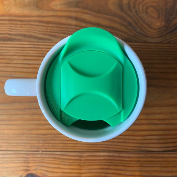 Apple Print Ceramic Travel Mug with Green Lid – 5.5" Tall - Picture 7 of 10